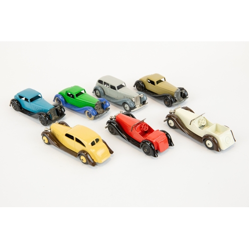 286 - 7 well restored early Dinky Toys. British Salmson 2 and 4 Seater. Armstrong Siddeley, 2x Bentley, co... 