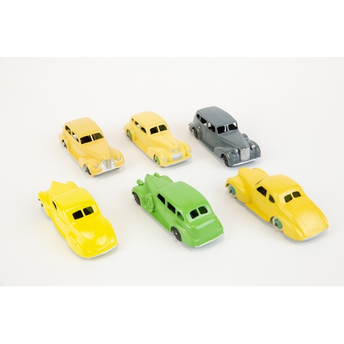 296 - 6 well restored Dinky Toys 39 Series American Cars. Lincoln Zephyr, Chrysler Royal Sedan, Oldsmobile... 