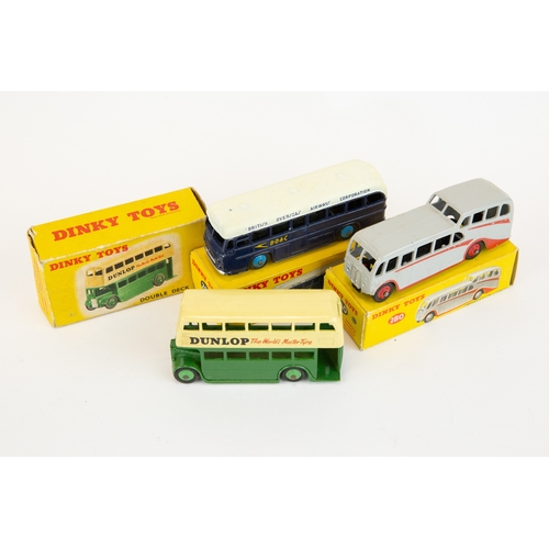 319 - 3 Dinky Toys. An Observation Coach (280). An example in light grey with red flashes and red wheels. ... 