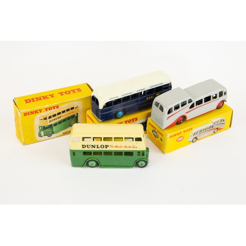 319 - 3 Dinky Toys. An Observation Coach (280). An example in light grey with red flashes and red wheels. ... 