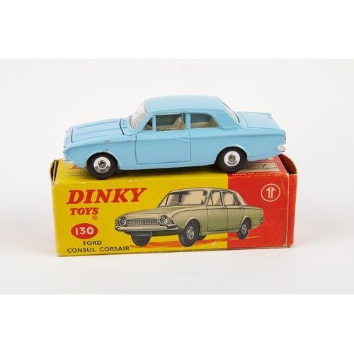 324 - 2 Dinky Toys Ford Corsair (130). One example in light blue with cream interior. Plus another in brig... 