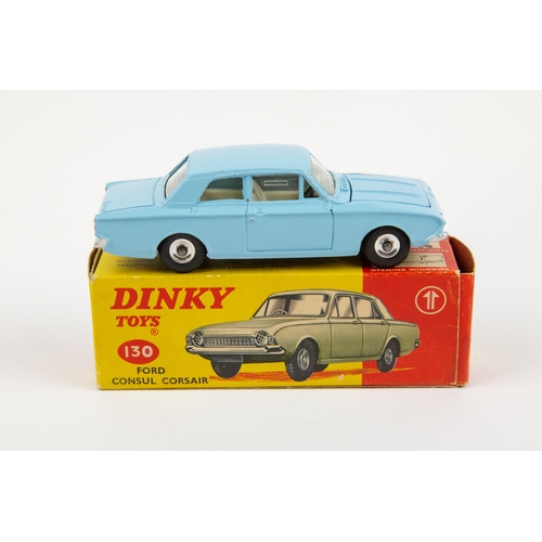 324 - 2 Dinky Toys Ford Corsair (130). One example in light blue with cream interior. Plus another in brig... 