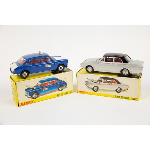 326 - 2 Dinky Toys. Ford Corsair 2000E (169). In metallic silver with black roof and red interior, cast wh... 