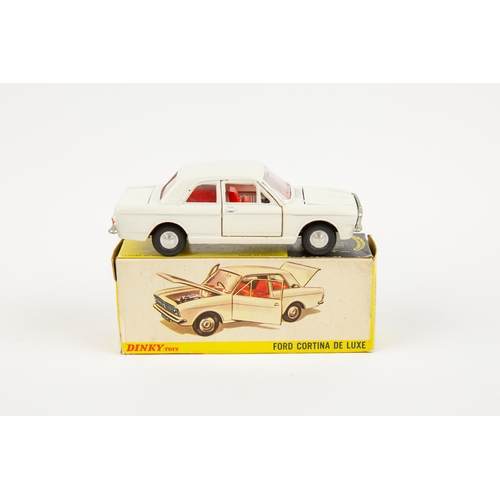 327 - 2 Dinky Toys. Ford Cortina (159). In white with red interior, with smooth spun wheels. Plus a Ford C... 