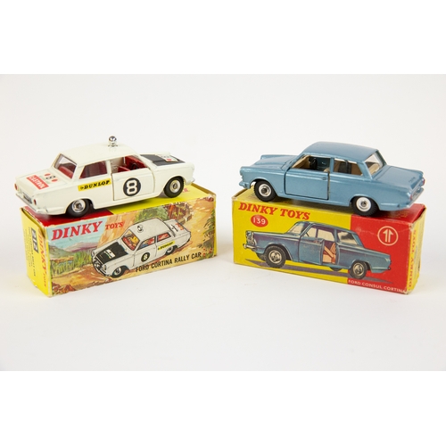 328 - 2 Dinky Toys. Ford Consul Cortina (139). Example in light metallic blue with cream interior. Plus a ... 