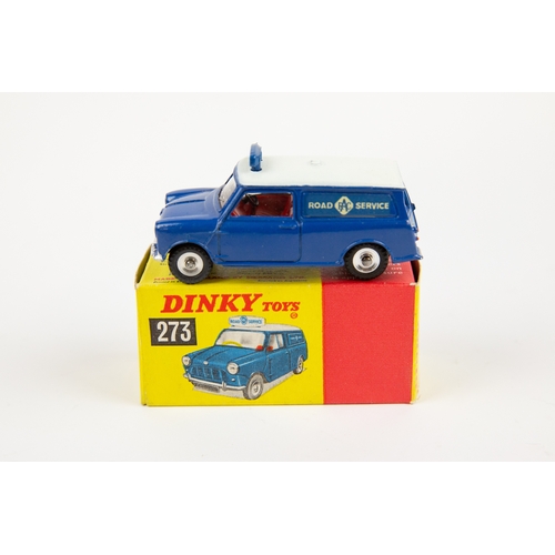 329 - 2 Dinky Toys. R.A.C. Patrol Mini Van (273). In dark blue with white roof with red interior, 'ROAD SE... 