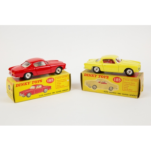 332 - 2 Dinky Toys Alfa Romeo 1900 'Super Sprint' (185). One in bright red with cream interior and one in ... 