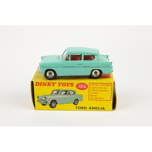 339 - 2 Dinky Toys. Ford Anglia (155). In turquoise with red interior, small dished spun wheels and black ... 