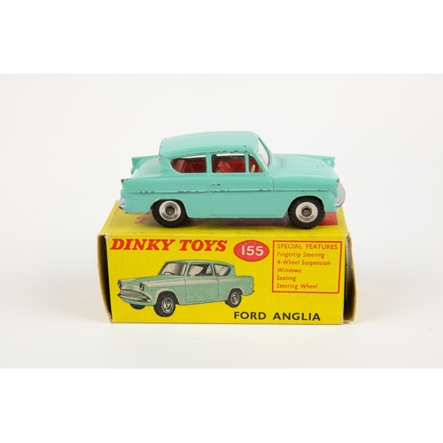 339 - 2 Dinky Toys. Ford Anglia (155). In turquoise with red interior, small dished spun wheels and black ... 