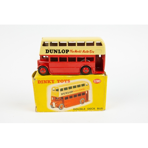 347 - 2 Dinky Toys. Luxury Coach (281). In cream with orange flash and cream wheels. Plus a Double Deck Bu... 