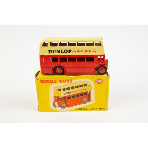 347 - 2 Dinky Toys. Luxury Coach (281). In cream with orange flash and cream wheels. Plus a Double Deck Bu... 