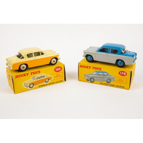 348 - 2 Dinky Toys. Sunbeam Rapier Saloon (175), in blue and grey  with blue wheels. Plus a Sunbeam Rapier... 