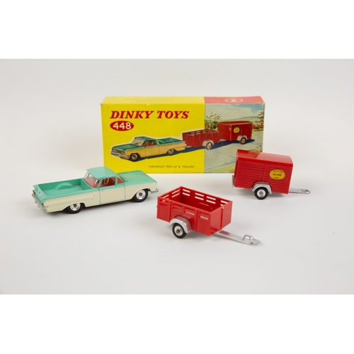 353 - A Dinky Toys Chevrolet Pick-Up & Trailer set (448). Chevrolet El Camino in turquoise and white with ... 