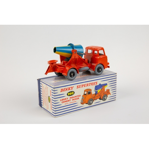 355 - A Dinky Toys Lorry Mounted Cement Mixer (960). An Albion in orange with blue and yellow rotating mix... 