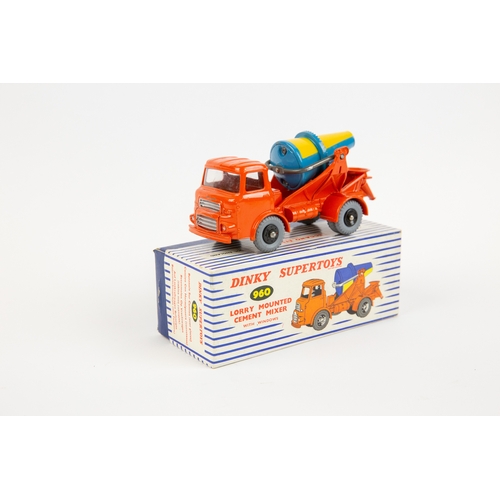 355 - A Dinky Toys Lorry Mounted Cement Mixer (960). An Albion in orange with blue and yellow rotating mix... 