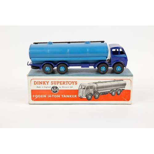 369 - Dinky Toys Foden 14-Ton Tanker (504). A DG example with violet blue chassis cab with mid-blue flash,... 