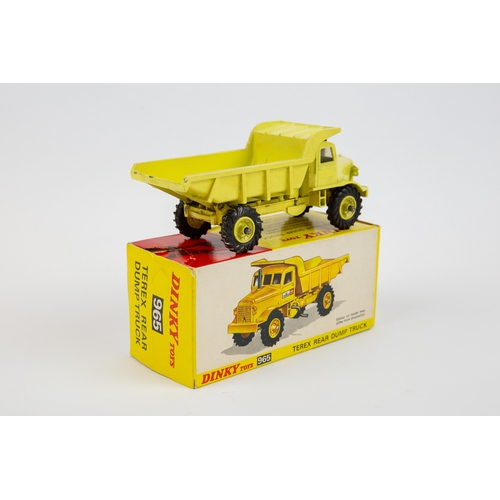 373 - Dinky Toys TEREX Rear Dump Truck (965). In pale yellow livery, with window glazing, with one TEREX l... 