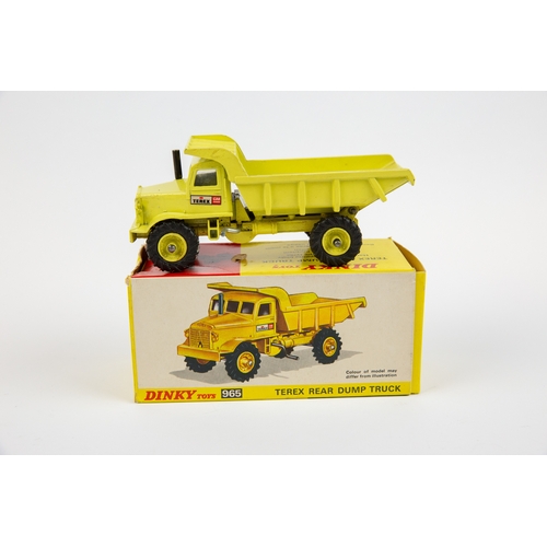 373 - Dinky Toys TEREX Rear Dump Truck (965). In pale yellow livery, with window glazing, with one TEREX l... 