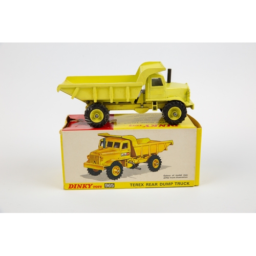 373 - Dinky Toys TEREX Rear Dump Truck (965). In pale yellow livery, with window glazing, with one TEREX l... 