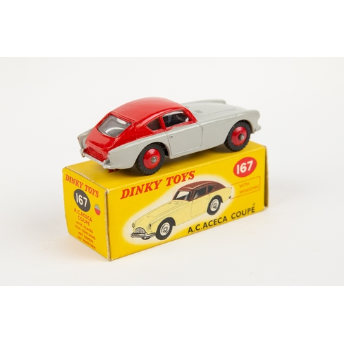 379 - Dinky Toys A.C. Aceca (167). An example in light grey with red roof and wheels, with black treaded t... 