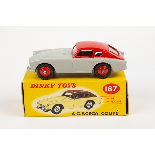 379 - Dinky Toys A.C. Aceca (167). An example in light grey with red roof and wheels, with black treaded t... 