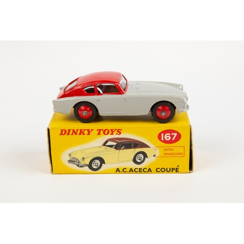 379 - Dinky Toys A.C. Aceca (167). An example in light grey with red roof and wheels, with black treaded t... 