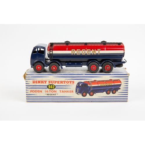 381 - Dinky Supertoys Foden Regent Tanker (942). FG type Foden in red, white and blue livery. Boxed, some ... 