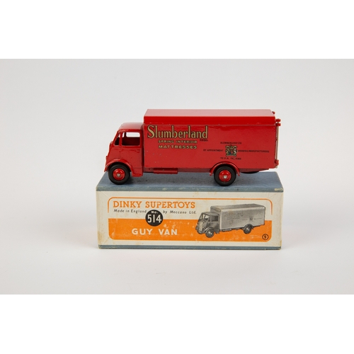 389 - Dinky Supertoys Guy Van (514). In Slumberland red with red wheels, complete with both rear doors. Bo... 