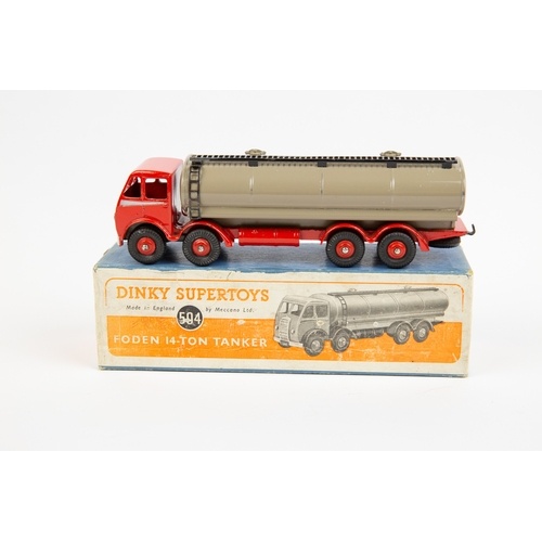 395 - Dinky Supertoys Foden 14-Ton Tankers (504). An early DG example with red cab and chassis, silver fla... 