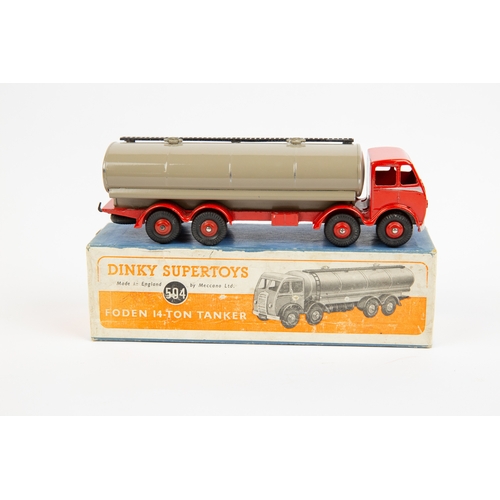 395 - Dinky Supertoys Foden 14-Ton Tankers (504). An early DG example with red cab and chassis, silver fla... 