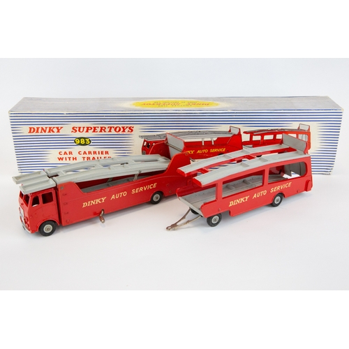 398 - Dinky Supertoys Car Carrier With Trailer (983). In red with grey decks and 'Dinky Auto Service' to s... 