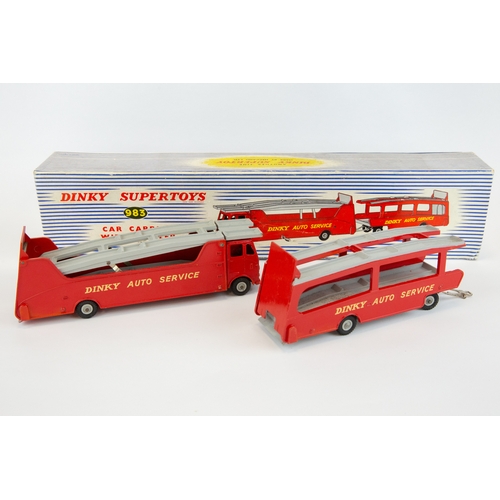 398 - Dinky Supertoys Car Carrier With Trailer (983). In red with grey decks and 'Dinky Auto Service' to s... 