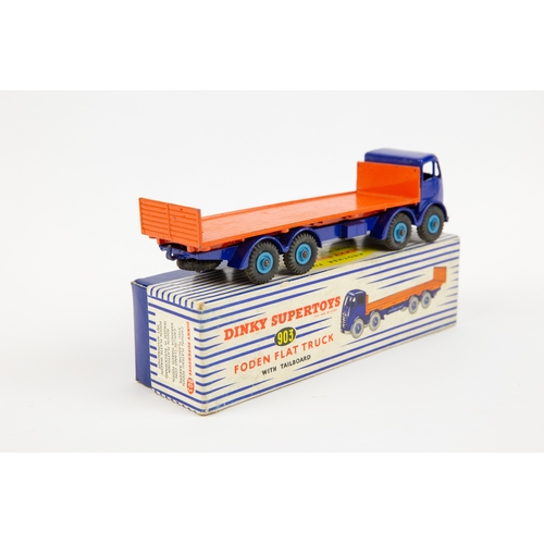 399 - Dinky Supertoys Foden Flat Truck with tailboard (903). Violet blue cab and chassis with orange flatb... 