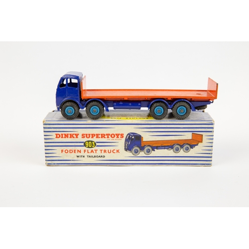 399 - Dinky Supertoys Foden Flat Truck with tailboard (903). Violet blue cab and chassis with orange flatb... 