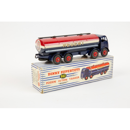 400 - Dinky Supertoys Foden Regent Tanker (942). In red, white and blue livery, with red wheels. Boxed, so... 