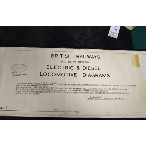 91 - 3 large British Railways Southern Region hardback Folders. Containing official drawings of locomotiv... 