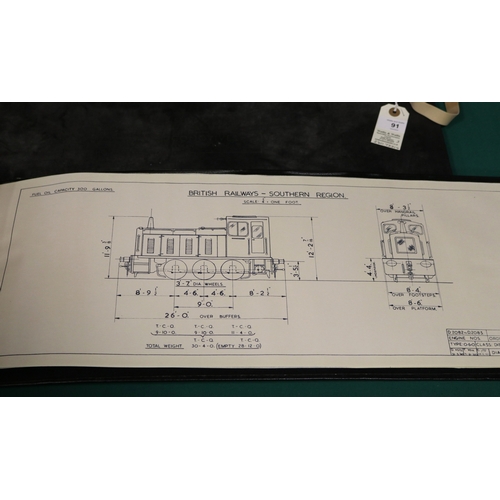 91 - 3 large British Railways Southern Region hardback Folders. Containing official drawings of locomotiv... 