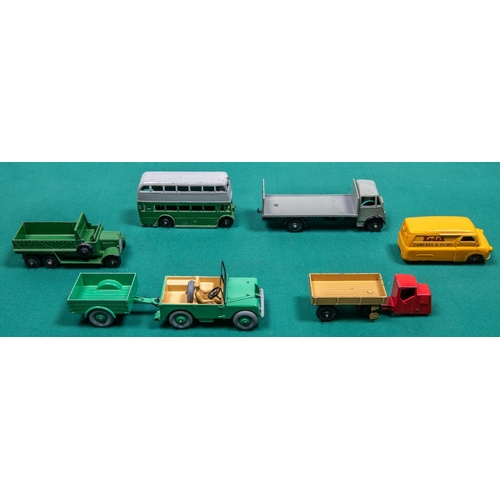 330 - 6 Dinky Toys. Guy flatbed with tailboard. In light grey with black chassis and wheels. Land Rover in... 