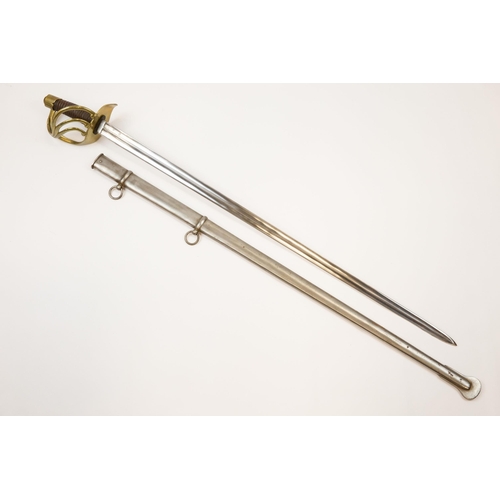 262 - A copy of a French Waterloo period Heavy Cavalry trooper's sword, in its steel scabbard. GC £40-50