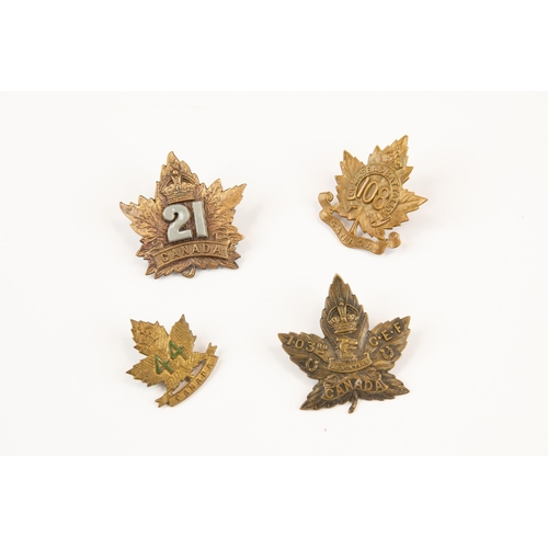 175 - 3 WWI CEF Infantry cap badges: 21st officer's with silver overlay (lightly cleaned), 103rd, and 108t... 