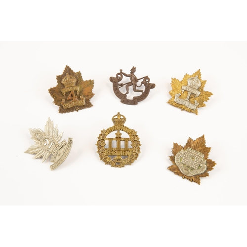 180 - 6 WWI CEF Infantry cap badges: 1st by Tiptaft, 2nd, 3rd by Gaunt, 4th by Reich, 6th by Hicks, and 8t... 