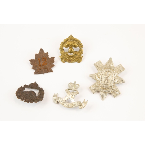 184 - 5 WWI CEF Infantry cap badges: 10th, 11th by Reich, 12th, 13th, and 16th. GC £80-150