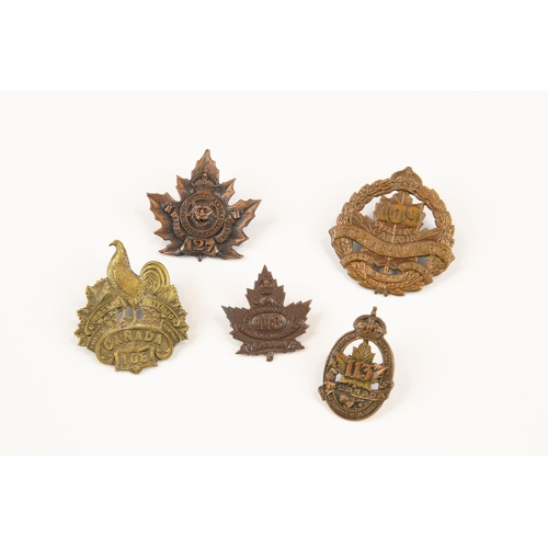 188 - 5 WWI CEF Infantry cap badges: 108th, 109th, small 113th by Black, 118th, and 127th by Ellis. GC £80... 