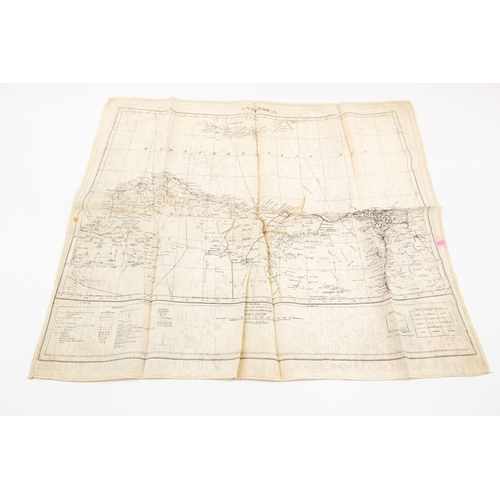 19 - A WWII printed silk escape map of Cyrenaica, to include Eastern North Africa, Sahara Desert, Malta, ... 