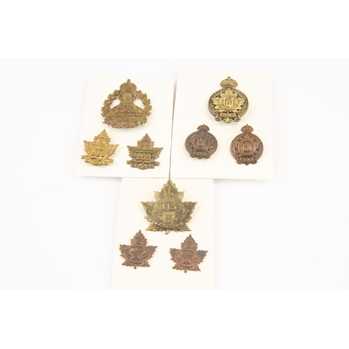 202 - 3 sets of WWI CEF Infantry cap and pair of collar badges: 115th, 157th, and 209th. GC £80-100