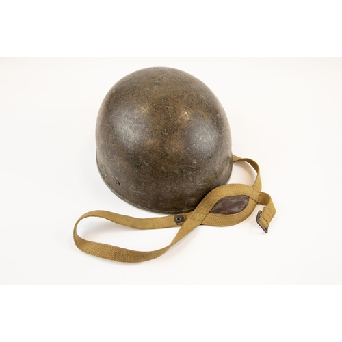 223 - A British Parachutist's steel helmet, with foam padded liner and webbing chin strap and chin pad. GC... 