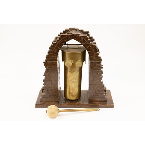 25 - An elaborate WWI Trench Art Gong, made from the base of a 4.5inch howitzer shell case and an 18pr sh... 