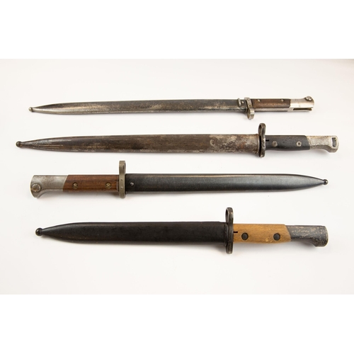 281 - 4 Continental Mauser bayonets, all in steel scabbards. GC to VGC £80-100