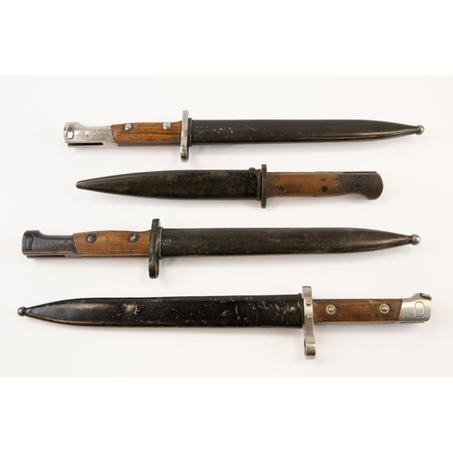 282 - 4 Continental Mauser bayonets, all in scabbards, GC to VGC £80-100