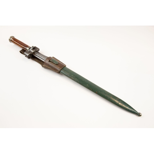 285 - A scarce Hungarian Mannlicher bayonet M1935, in its olive green steel scabbard, near VGC complete wi... 